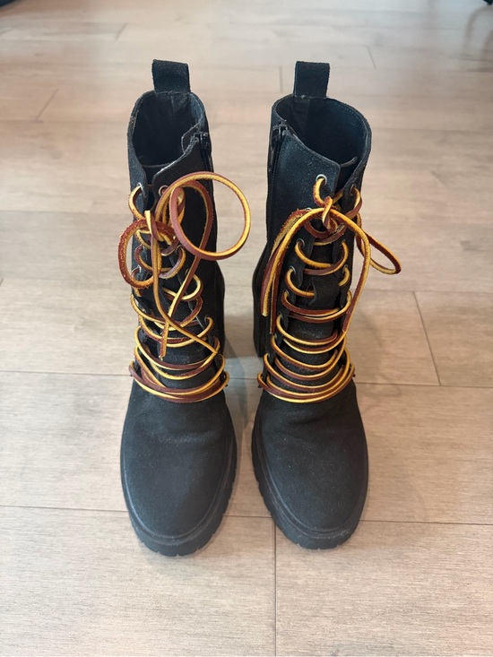 Free People Shoes - Free People Black Leather Boots with Unique Leather Laces
